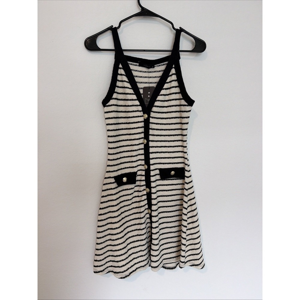 NWT 21 Saints Black and White Knit Front Pockets Buttons Mini Dress Size MED
